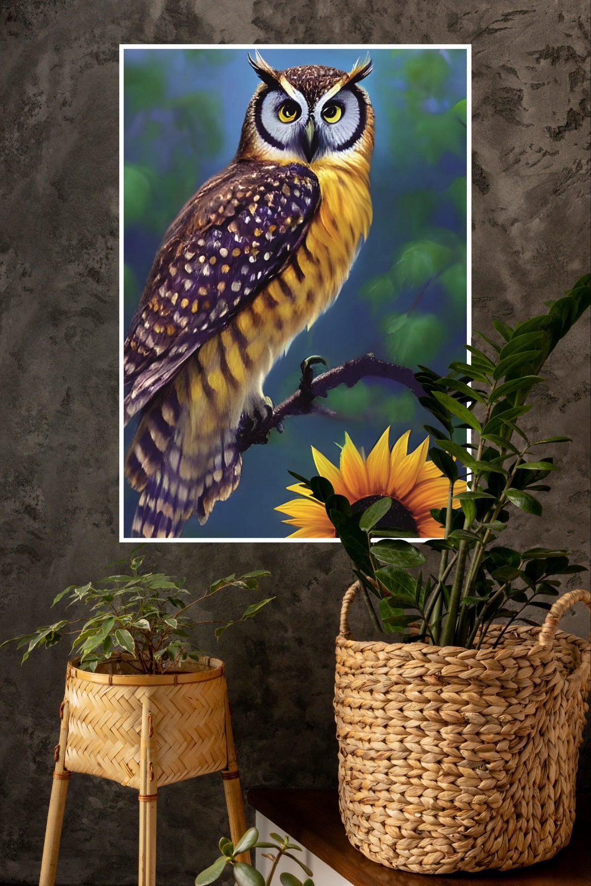 Owl with Sunflower Poster | Animal Posters