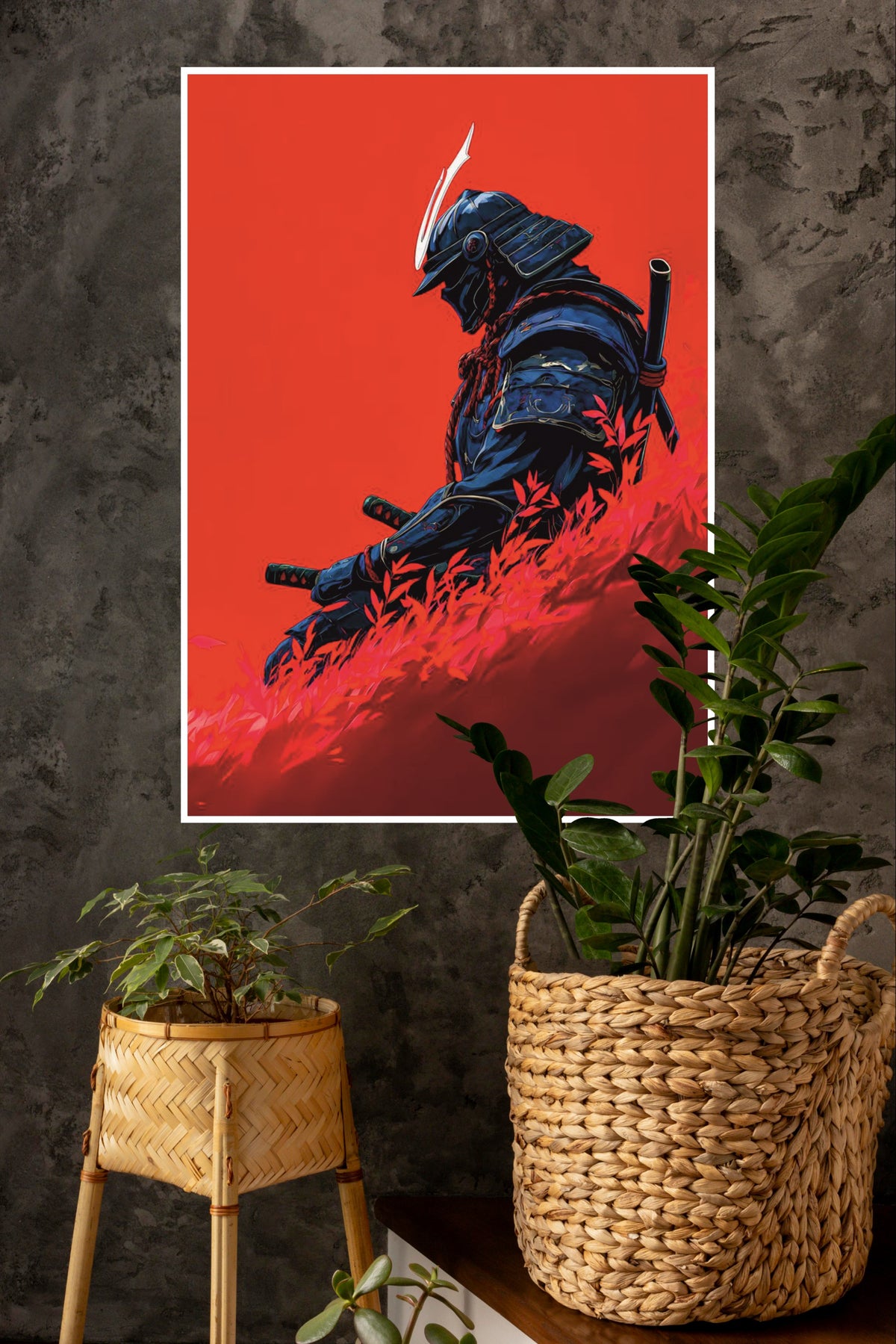 Red Horizon Rising Poster | Samurai Warrior Poster