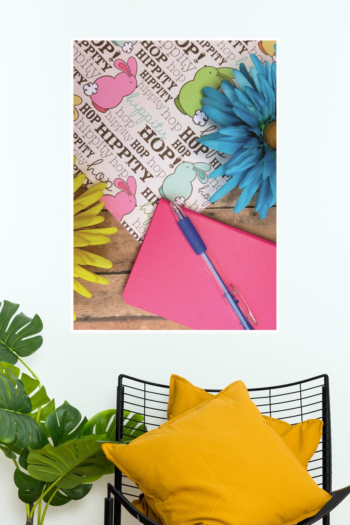 colorful bunny illustrations and flowers Poster | Art Posters