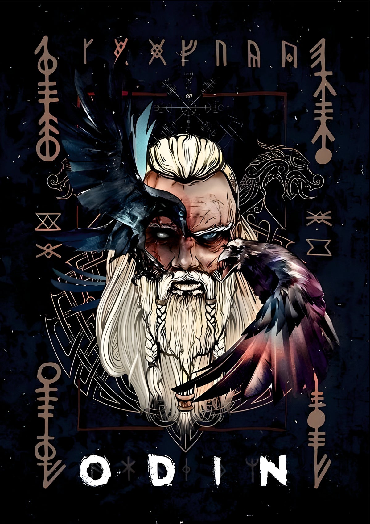 Odin Norse Mythology Raven Poster | Viking Allfather Wall Art (Game Poster)