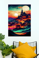 Celestial City at Sunset Paper Poster(Moon Light Sky Poster)