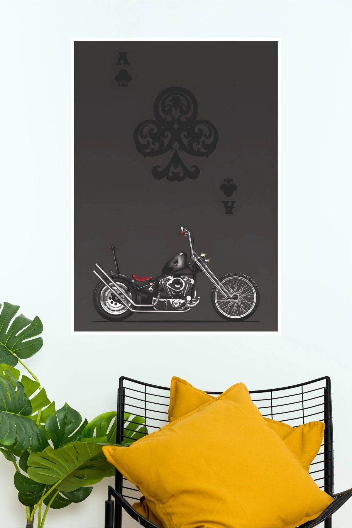 Ace of Clubs Chopper Motorcycle Poster | Black Custom Bike Wall Art( Bike Poster)