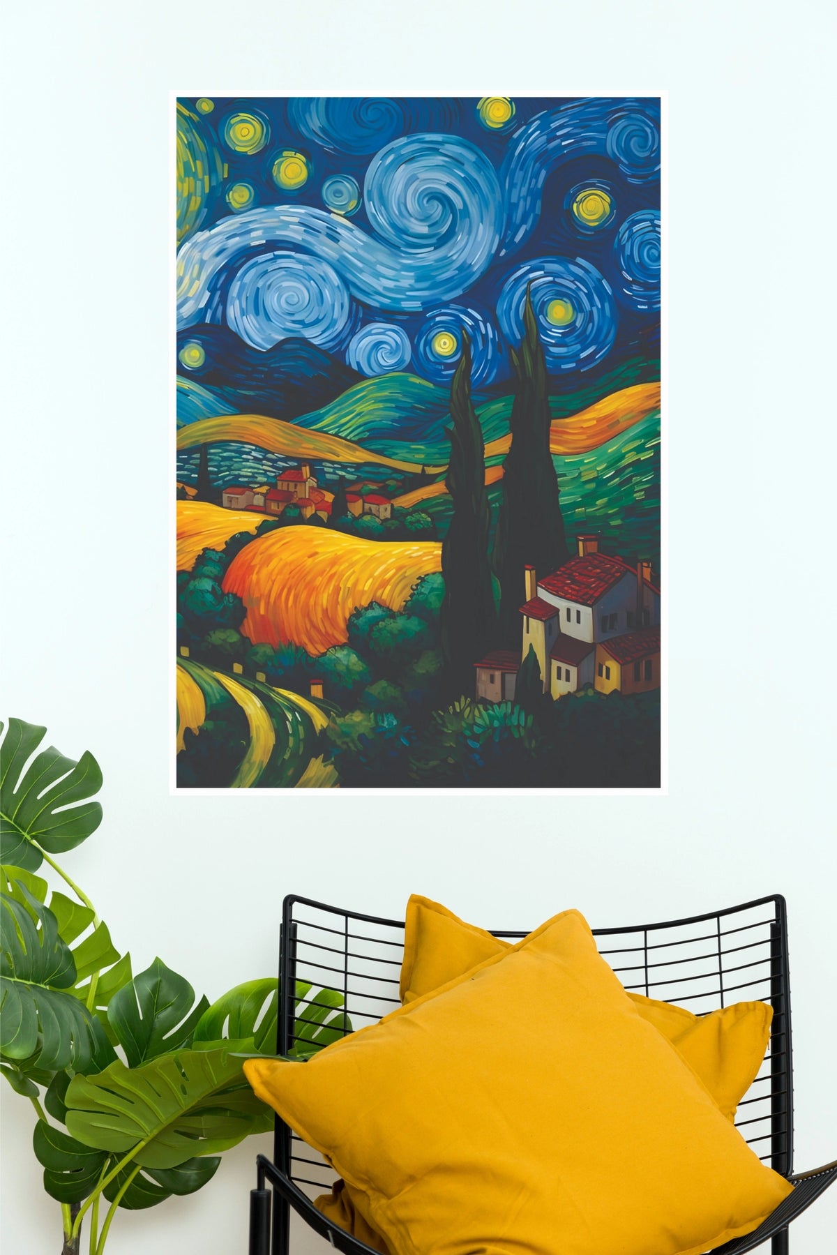 Starry Night Countryside Landscape Paper Poster(Moon Light Sky Poster)
