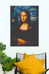 Da Vinci Meets Van Gogh Poster | Mona Lisa Starry Night Fusion Wall Art(Moon Light Sky Poster)
