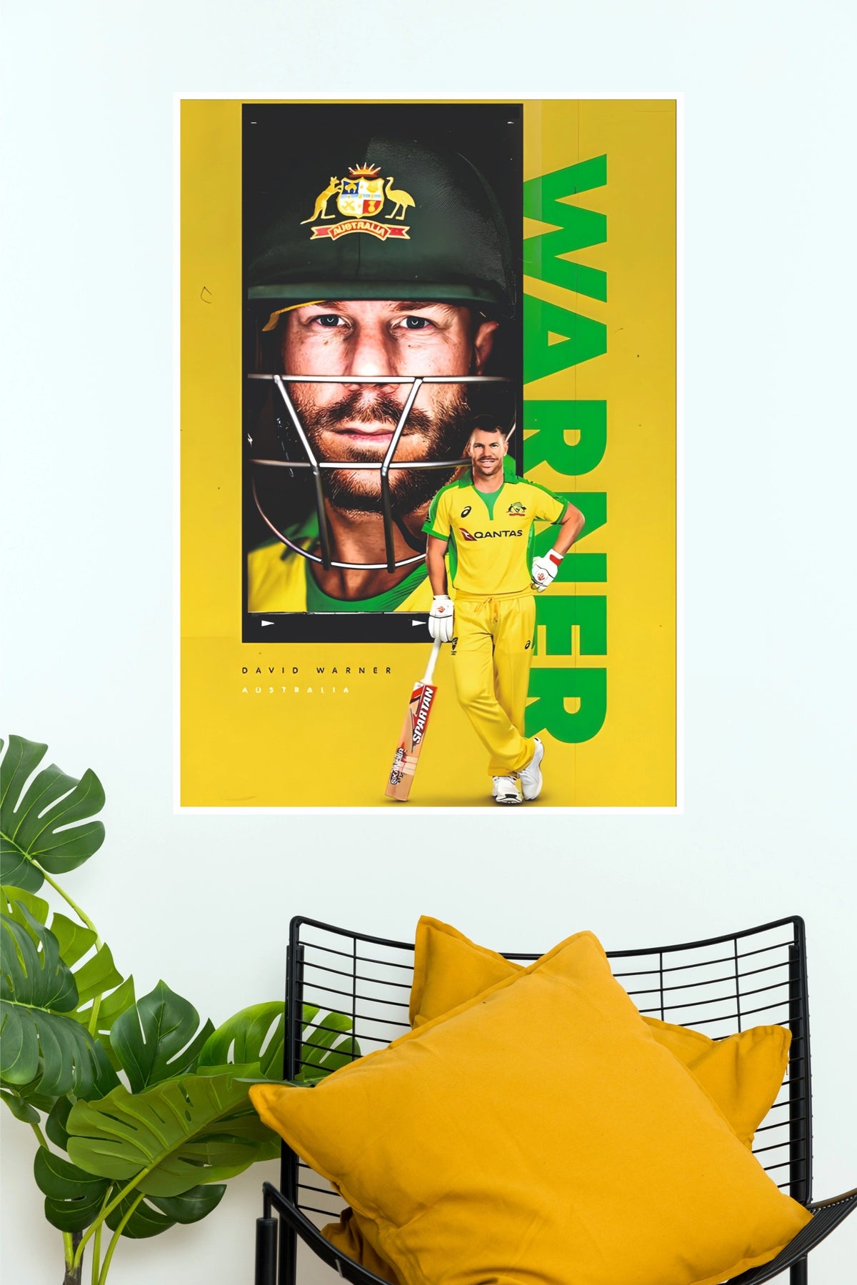 David Warner Australia Cricket Poster – Australian Cricket Wall Art(Cricket Poster)