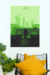 Grand Theft Auto V Green Poster | GTA 5 City Silhouette Wall Art (Game Poster)