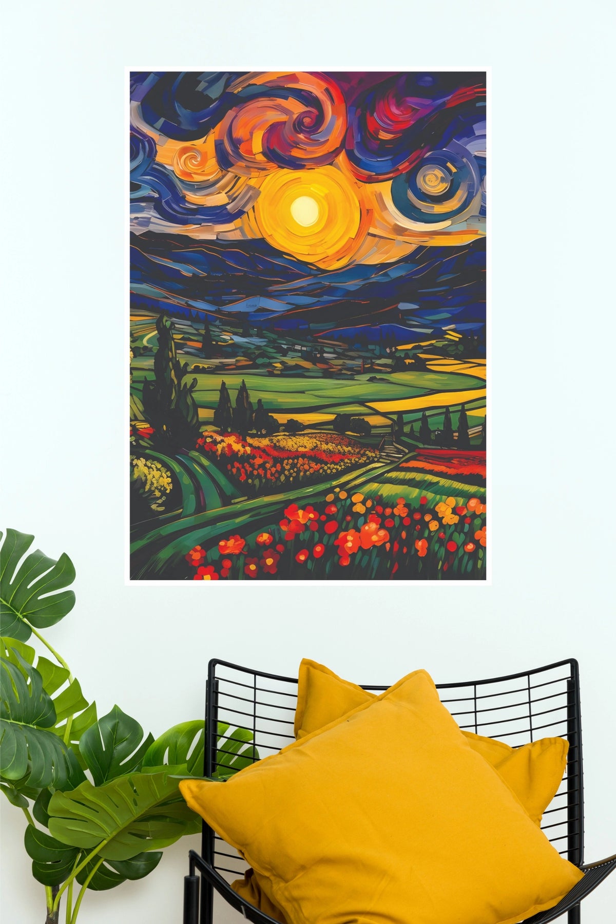 Heavenly Horizon Poster | Colorful Sunset Landscape & Floral Field Wall Art(Moon Light Sky Poster)
