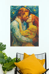 Love in Full Bloom Romantic Couple Kiss Poster | Modern Love Wall Art(Moon Light Sky Poster)