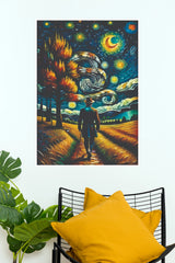 Starry Night Wanderer Poster | Van Gogh Inspired Man Walking Wall Art(Moon Light Sky Poster)