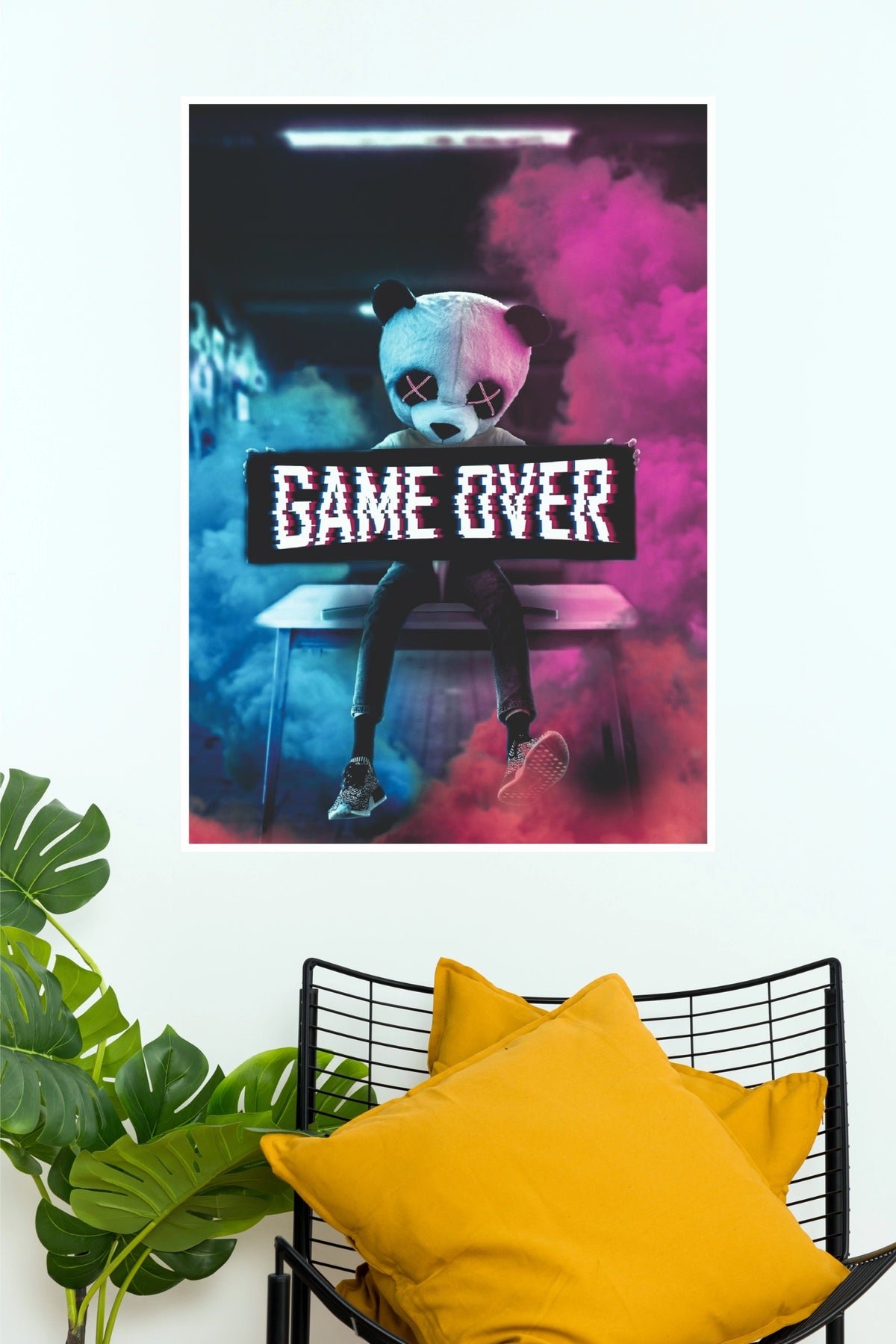 Neon Panda Game Over Poster – Cyberpunk Gamer Wall Art (Game Poster)
