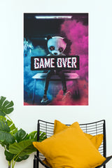 Neon Panda Game Over Poster – Cyberpunk Gamer Wall Art (Game Poster)