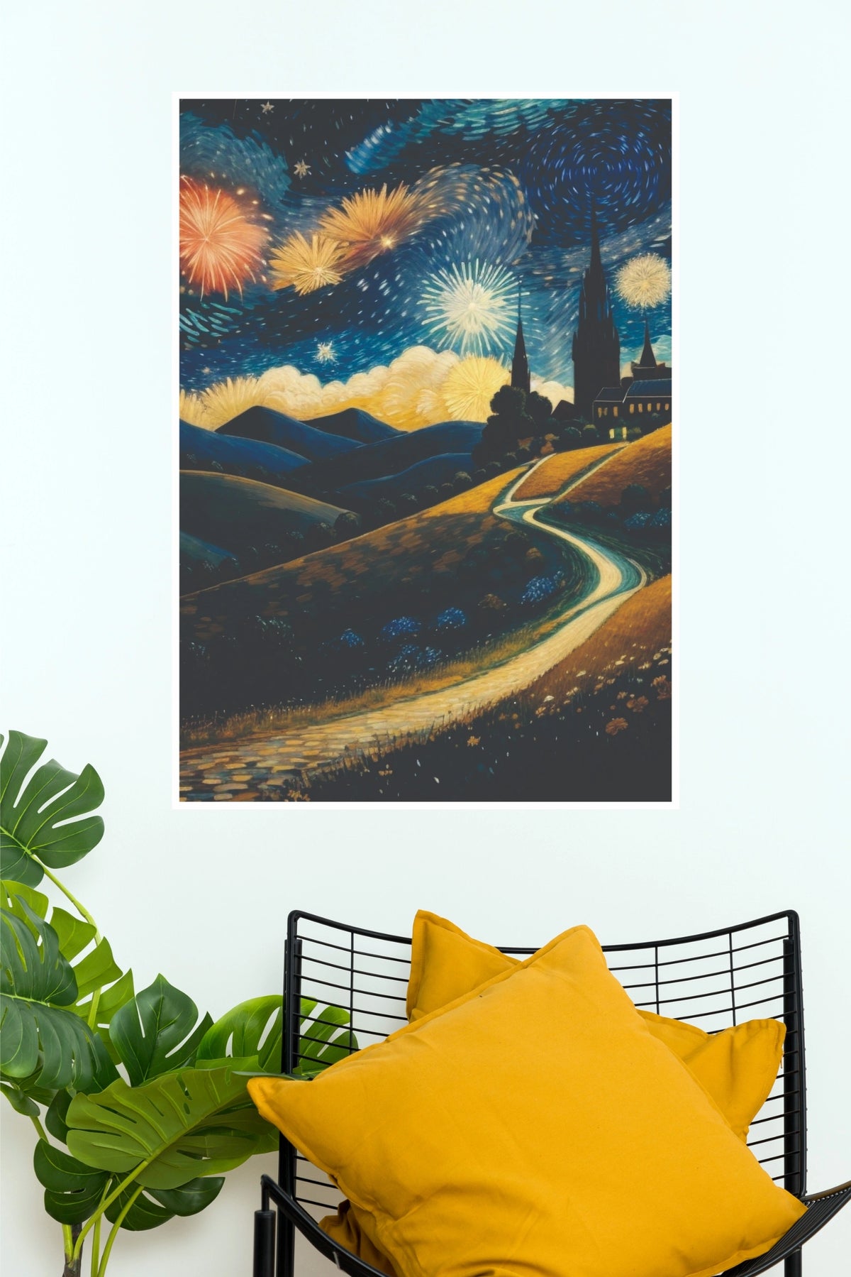 Night Over Rio Landscape Poster | Starry Sky Mountain Road Wall Art(Moon Light Sky Poster)