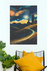 Night Over Rio Landscape Poster | Starry Sky Mountain Road Wall Art(Moon Light Sky Poster)