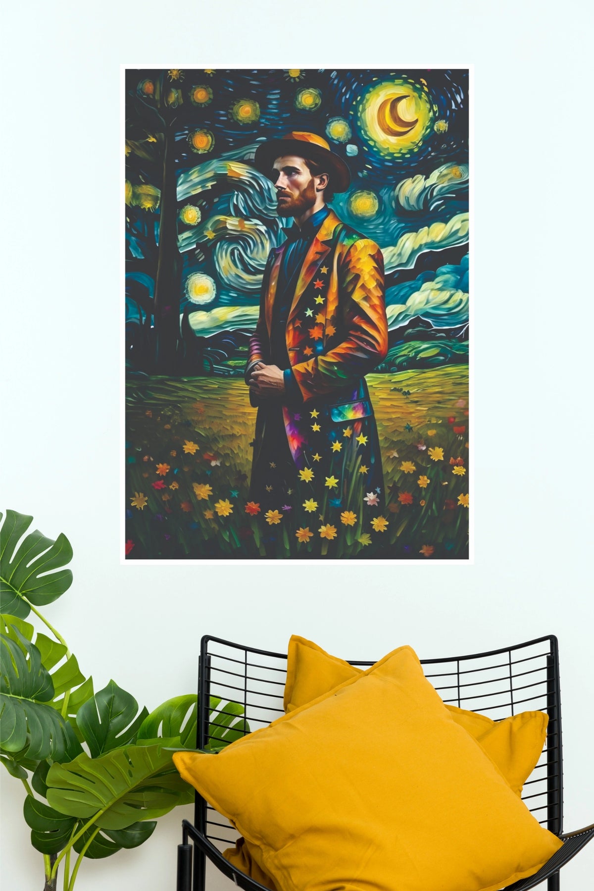 Starry Coat Starry Soul Impressionist Portrait Canvas Art Poster(Moon Light Sky Poster)