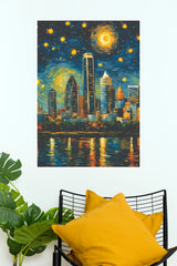 Starstruck Skyline Impressionist City Night Canvas Art Poster(Moon Light Sky Poster)