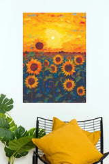 Sunflower Field Sunset Impressionist Oil Painting Canvas Art Poster(Moon Light Sky Poster)
