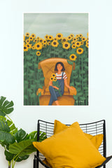 The Sunflower Promise Girl in Sunflower Field Poster(Moon Light Sky Poster)