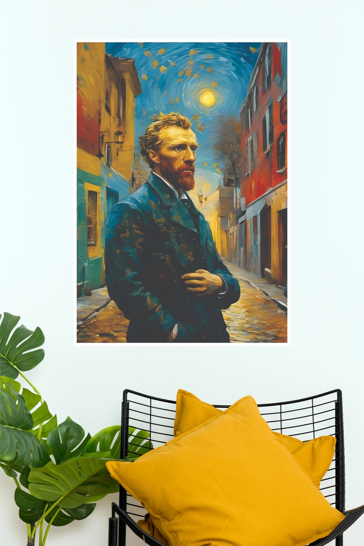 Vincent van Gogh Inspired Night Street Portrait Art Poster  (Moon Light Sky Poster)