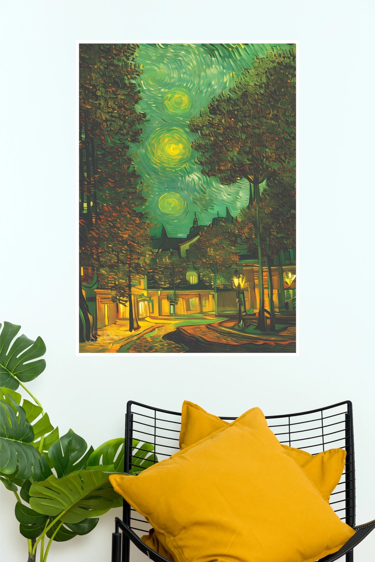 Starry Night Forest Town Impressionist Wall Art Poster Print(Moon Light Sky Poster)