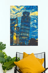 Starry Night Leaning Tower of Pisa Canvas Wall Art Print(Moon Light Sky Poster)