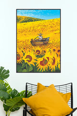 Van Gogh Sunflower Sea Boat Poster - Impressionist Rowing Painter Canvas Print(Moon Light Sky Poster)