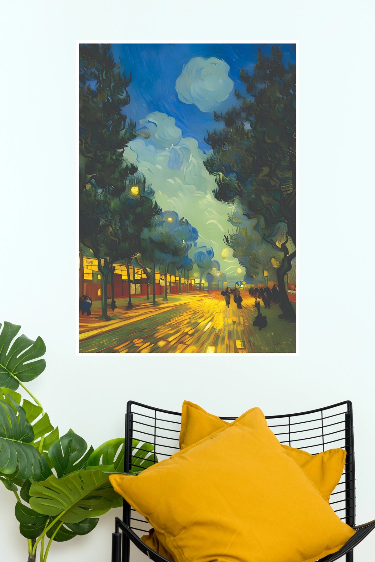 Impressionist Sunlit Avenue Canvas Art Poster(Moon Light Sky Poster)