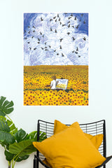 Artist Painting Sunflower Field Poster – Impressionist Wall Art Print(Moon Light Sky Poster)