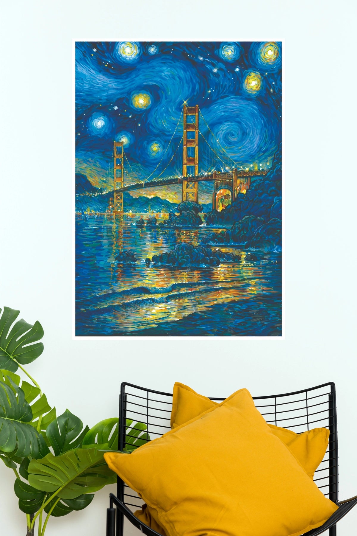 Golden Gate Bridge Starry Night Poster | San Francisco Bridge Landscape Wall Art(Moon Light Sky Poster)
