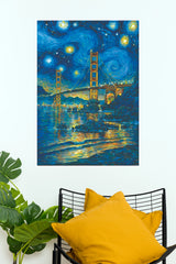 Golden Gate Bridge Starry Night Poster | San Francisco Bridge Landscape Wall Art(Moon Light Sky Poster)