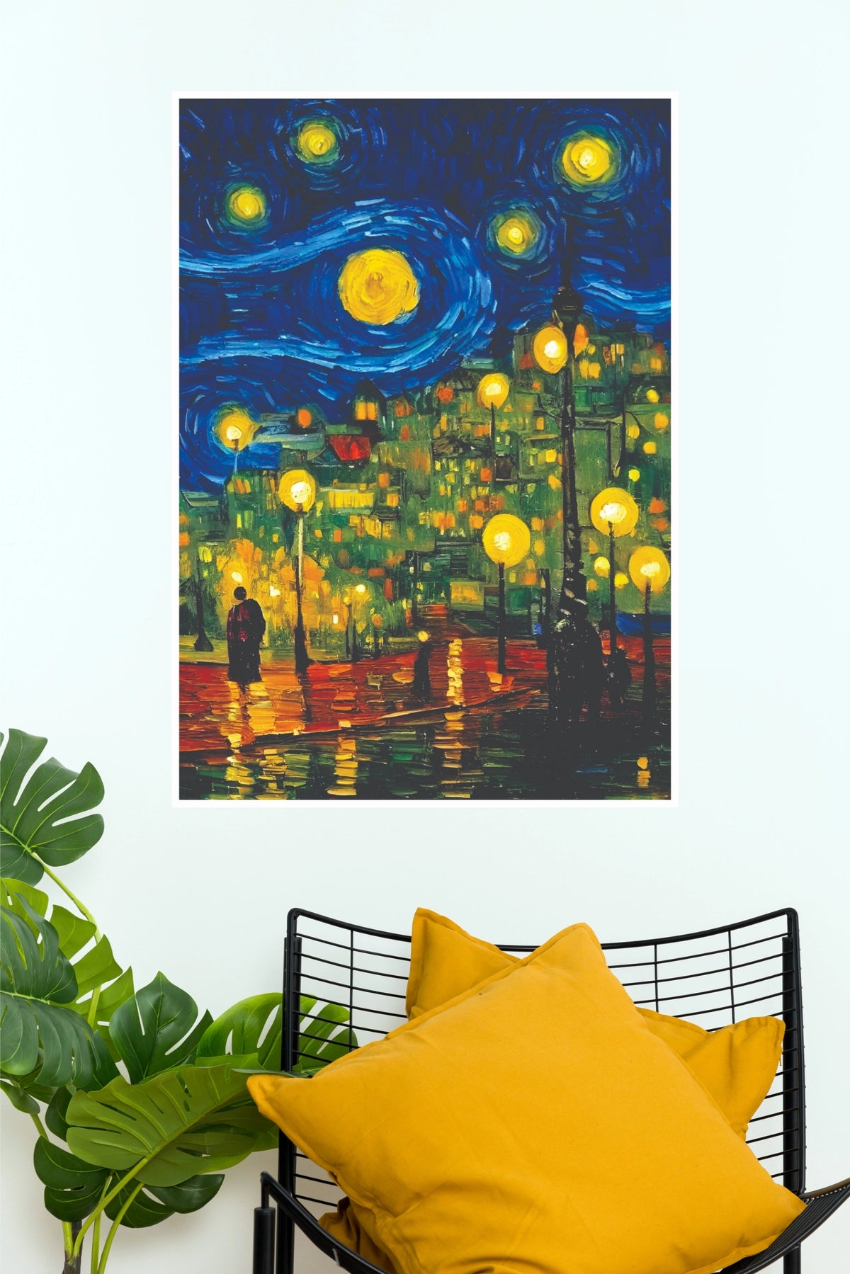 Starry Night City Rain Poster | Romantic Urban Street & Rainy Night Wall Art(Moon Light Sky Poster)