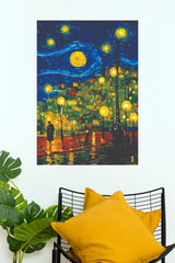 Starry Night City Rain Poster | Romantic Urban Street & Rainy Night Wall Art(Moon Light Sky Poster)