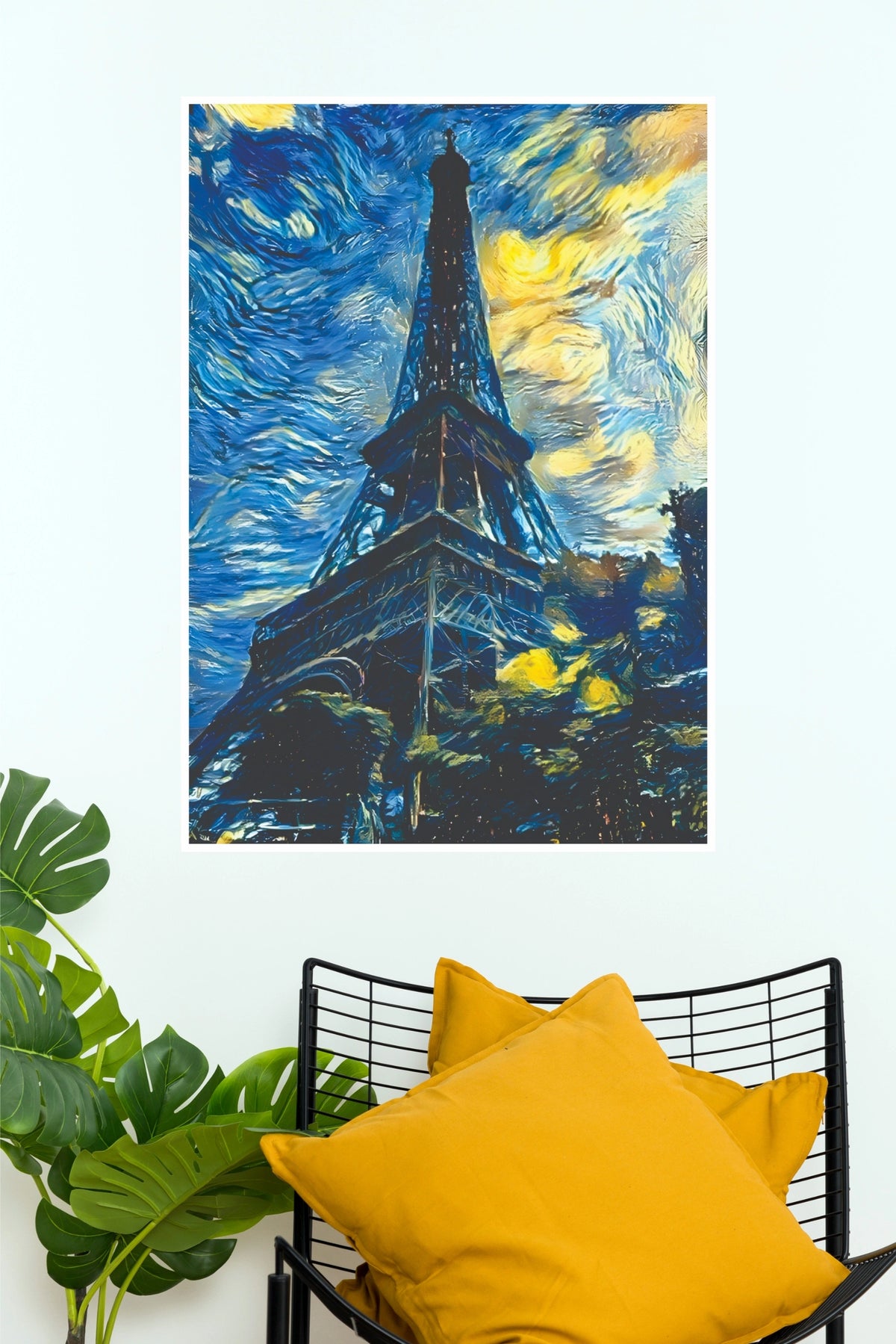 Starry Night Eiffel Tower Art Print – Impressionist Paris Canvas & Poster(Moon Light Sky Poster)