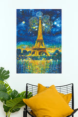 Starry Night Eiffel Tower Wall Art – Impressionist Paris Fireworks Paper Poster(Moon Light Sky Poster)