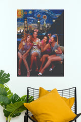 Iconic Women Art Night City Poster | Vintage Masterpiece Collage Wall Art(Moon Light Sky Poster)