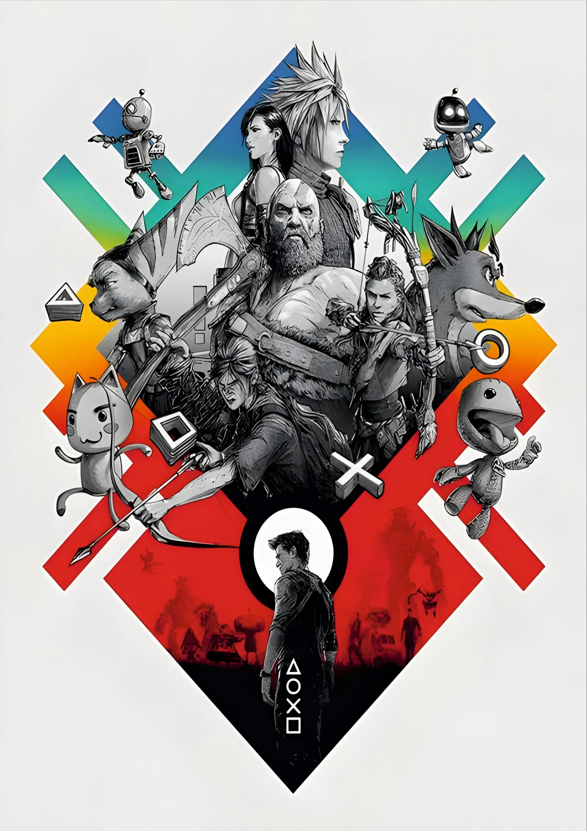 PlayStation 25th Anniversary Mashup Poster | Vintage Gaming Characters Wall Art (Game Poster)