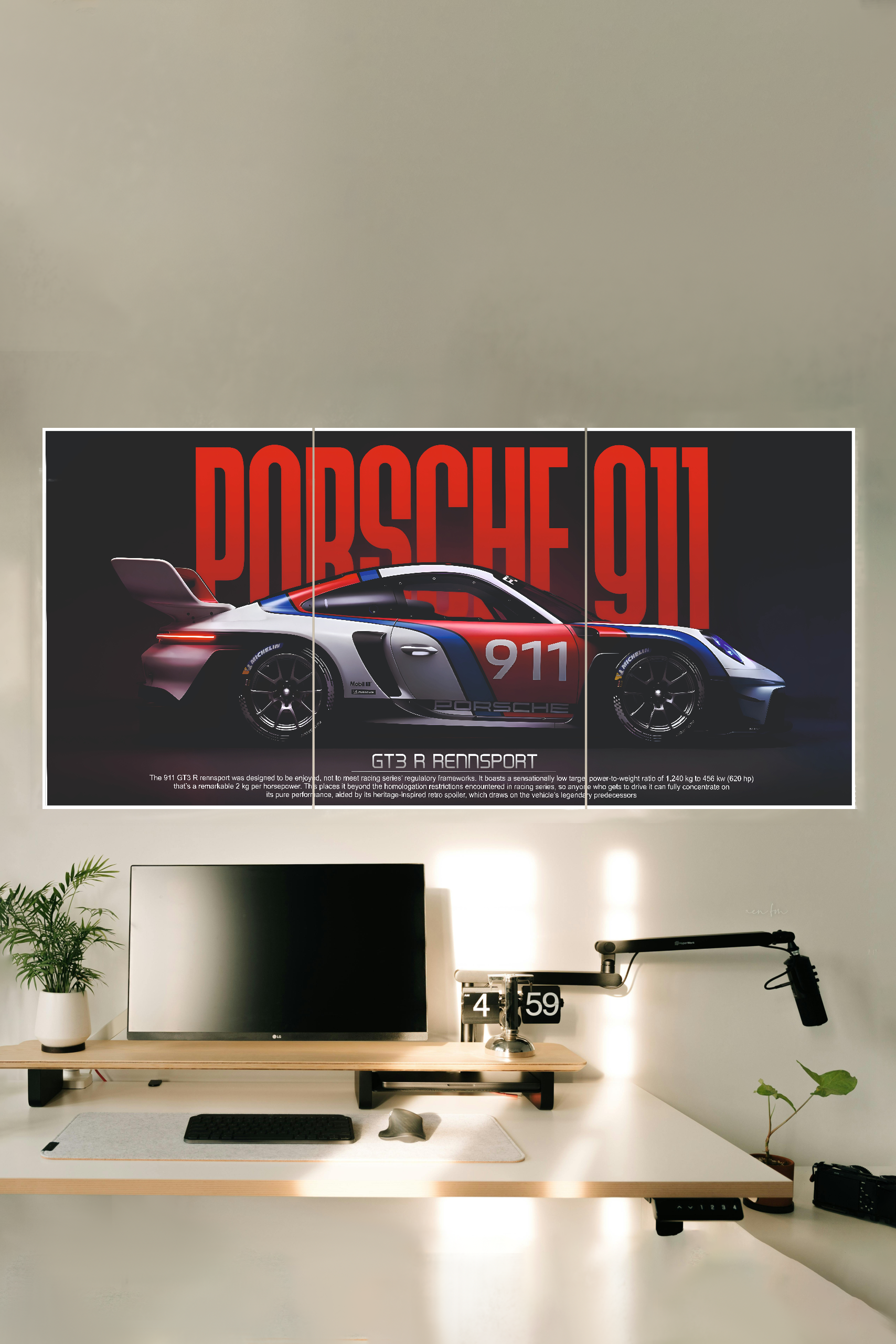 Porsche 911 GT3 R rennsport Poster  3 Split Poster