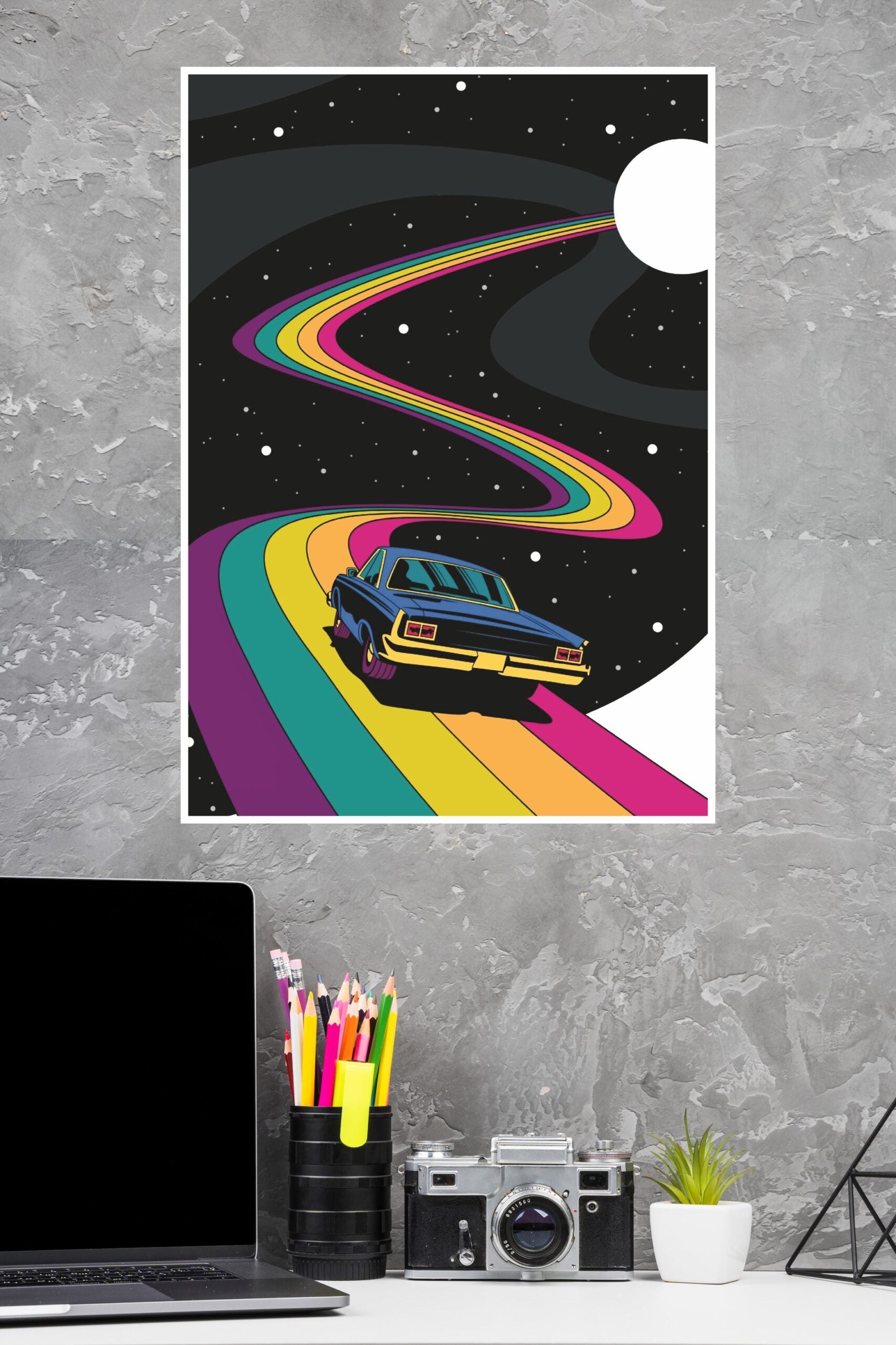 Psychedelic Car on Rainbow Road Poster | Cars Posters