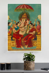 Ganapati with his consorts Riddhi and Siddhi Poster | God Posters