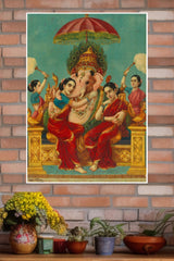 Ganapati with his consorts Riddhi and Siddhi Poster | God Posters