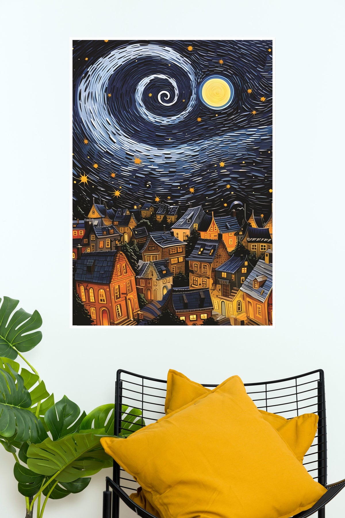 Swirls Over Sugarloaf Poster | Moon Light Sky Posters