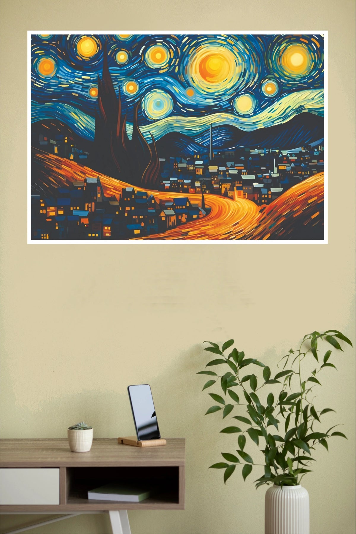 Starry Night Cityscape Abstract Wall Art Poster(Moon Light Sky Poster)