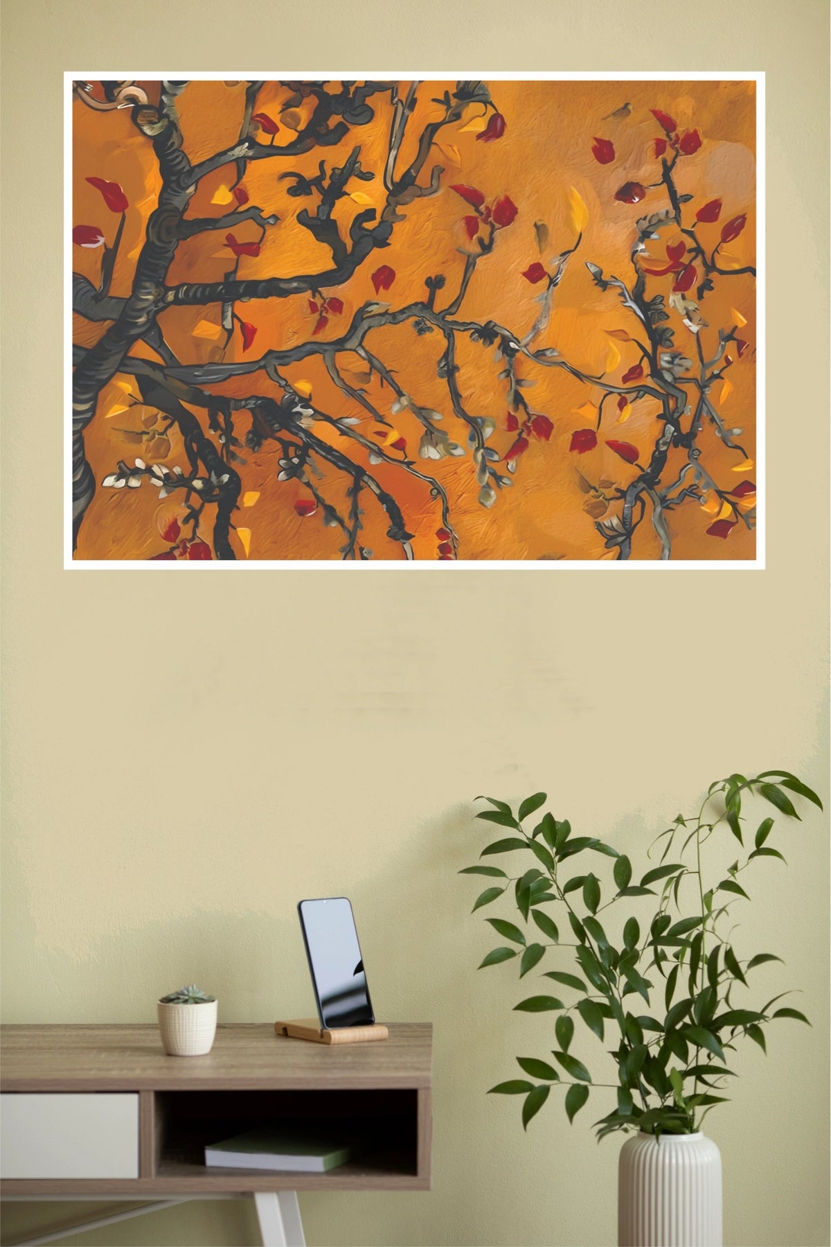 Abstract Autumn Branches Orange Wall Art Poster(Moon Light Sky Poster)