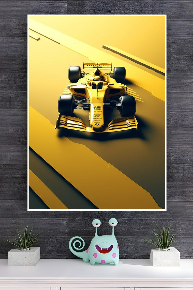 Vibrant Yellow Racing Formula 1 Car Poster | Formula 1 Posters